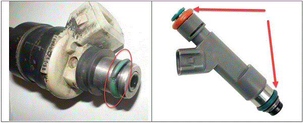 محل اورینگ‌های انژکتور و نمونه‌ای از خرابی آن