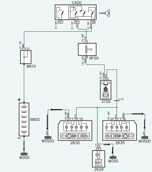 مسیر اتصال منفی در مدار چراغ ترمز سمند – پژو 405