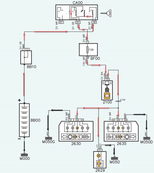 عملکرد مدار چراغ ترمز در هنگام فشردن پدال