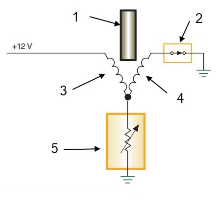 شماتیک مدار گیج air core با دو سیم‌پیچ با مگنت (سوخت)